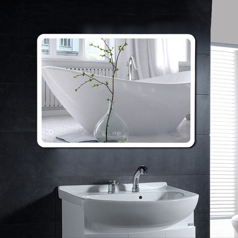 Specchio da Parete per Bagno, Touch Control Illuminato, Round Angle - 60 80cm - Argento