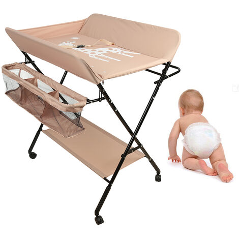 Table à Langer Pliante avec Panier de Rangement pour Nouveaux-Nés Chambre Bébé
