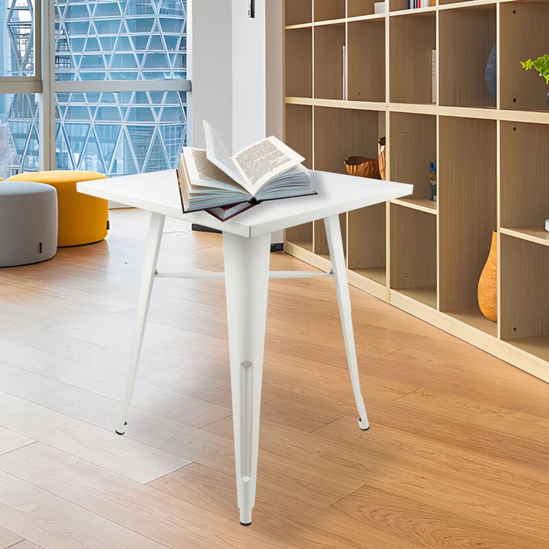 skecten - table haute carrée 60x60cm mange debout style industriel en métal blanc