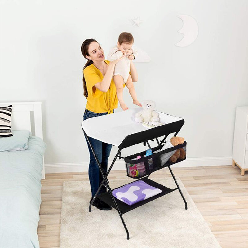 Table à Langer Pliante avec Panier de Rangement à Côté Structure en Fer Charge Max 25KG pour Nouveaux-Nés Design Ergonomique Table à Langer Pliable