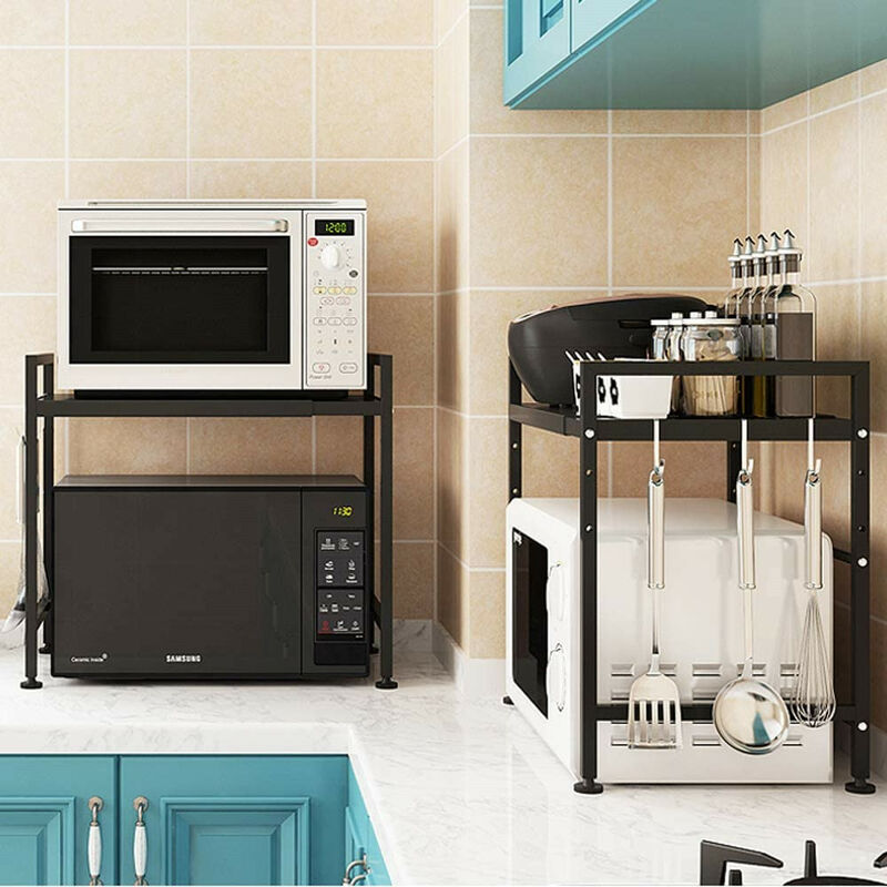 Tagère pour micro-ondes - En métal - Réglable de 40 à 64 cm - Noir