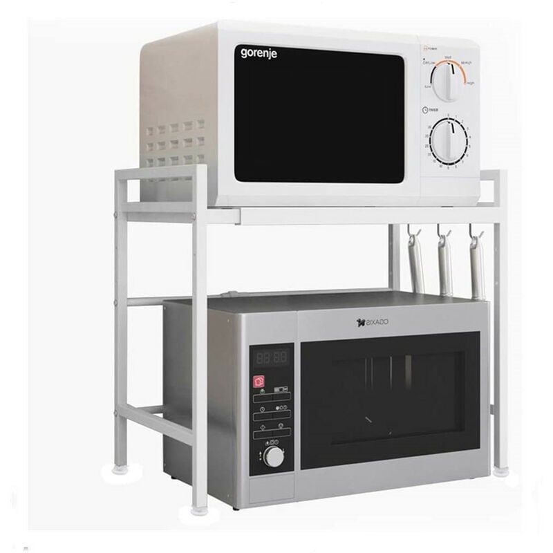 Tagère pour micro-ondes - En métal - Réglable de 40 à 64 cm - Blanc