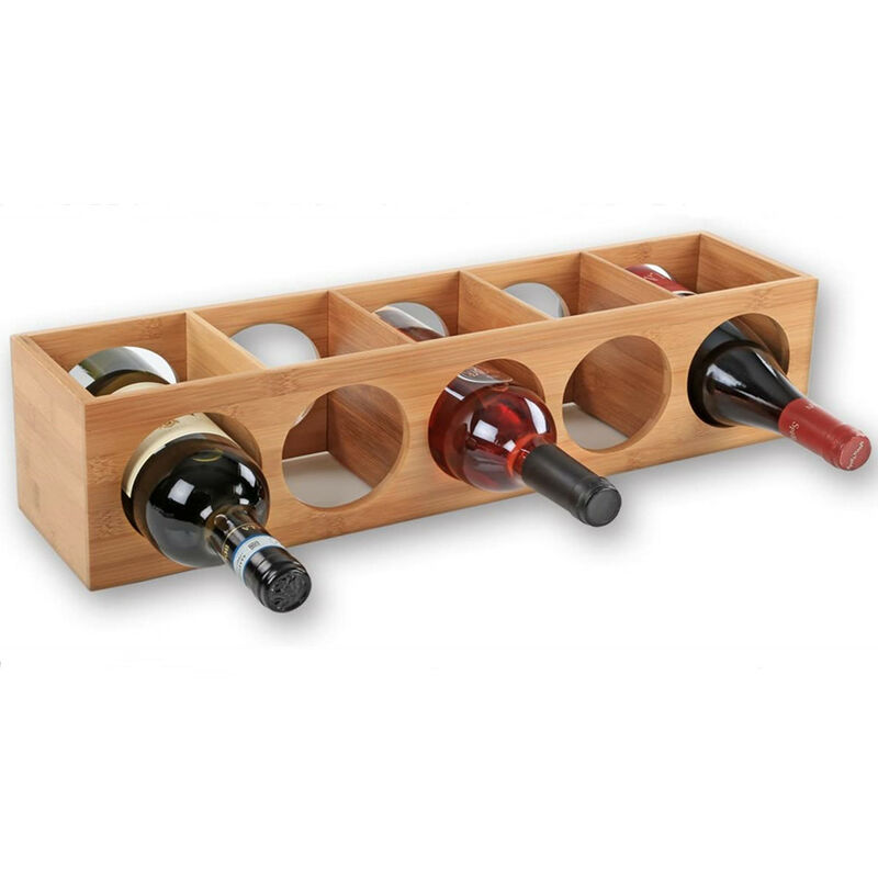 Skecten - tagère à vin, 5 emplacements, bambou, design moderne, h x l x p : env. 53 x 14 x 12 cm, nature
