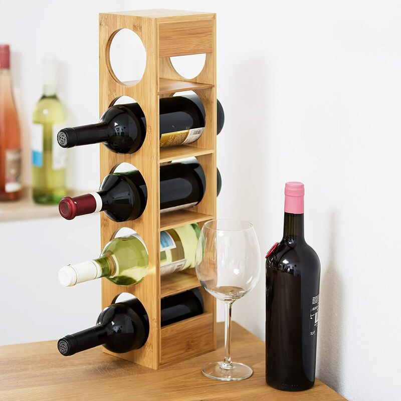 Skecten - tagère à vin en bambou HxlxP: 53 x 14 x 12 cm 5 emplacements range-bouteilles 5 étages casier à vin en bois nature