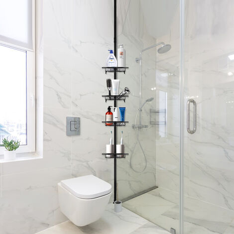 Skecten Telescópica Estantería Esquinera Ducha Acero Inoxidable Sin Taladro Estantería Baño Antideslizante con 4 Cestas, Altura Ajustable 105 - 300CM