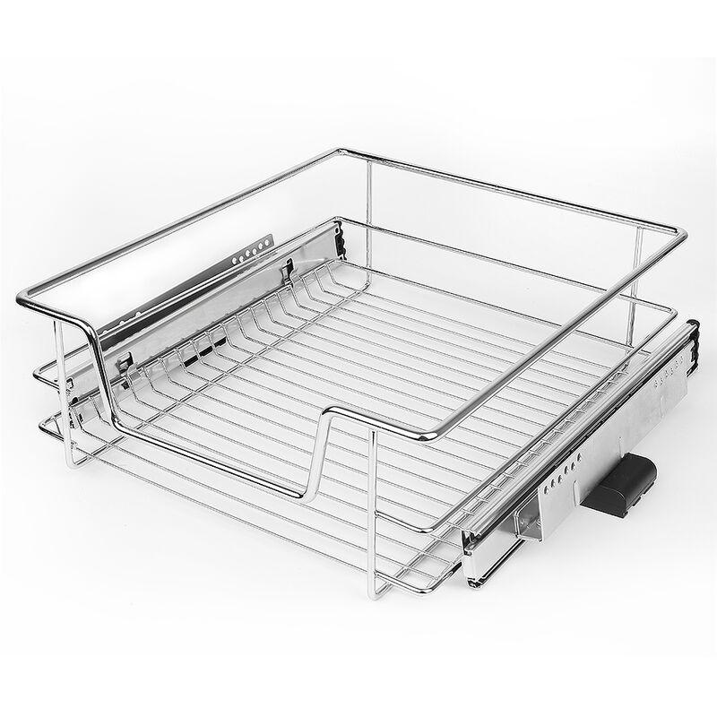 Tiroir Panier de Rangement Télescopique d'Armoire de Cuisine de Salle de Bain Rail Inclus en Métal 34 x 14 x 41cm