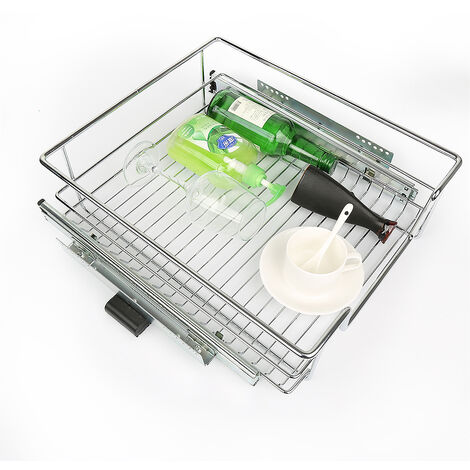 Skecten – Tiroir télescopique coulissant en métal chromé 41cm – Charge max 12kg – Glissières galvanisées pour rangement optimisé