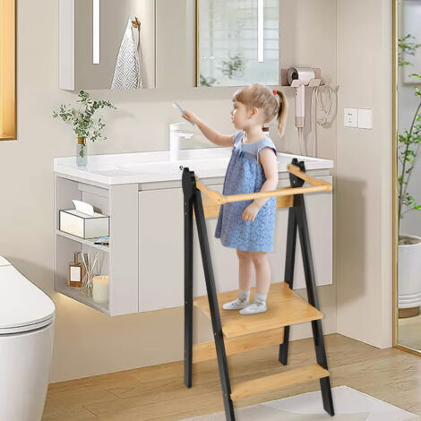 Skecten – Tour Montessori pliable et réglable en hauteur – 3 niveaux – Conception en bambou naturel – Capacité 50 kg – Dimensions 42 x 53 x 88 cm