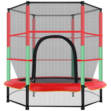 Skecten – Trampoline de jardin enfants Ø 1,40 x 1,60H m – Filet de sécurité – Porte zippée – Couvre-ressorts – 6 poteaux rembourrés – Charge max 45 kg