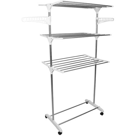 Skecten®Zusammenklappbarer Wäscheständer 3 Schichten Umweltfreundlicher Kunststoff Edelstahlrohr Weiß