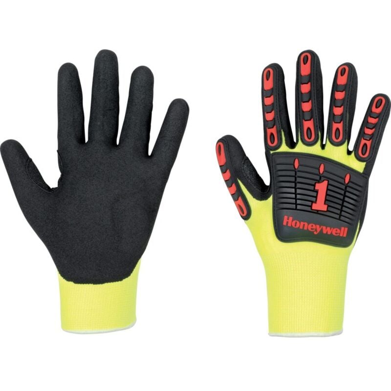 2332271 Skeleton Nit 1 Nitrilefoam Palm CUT-1 Gloves SZ-10 - Black Yellow - Honeywell