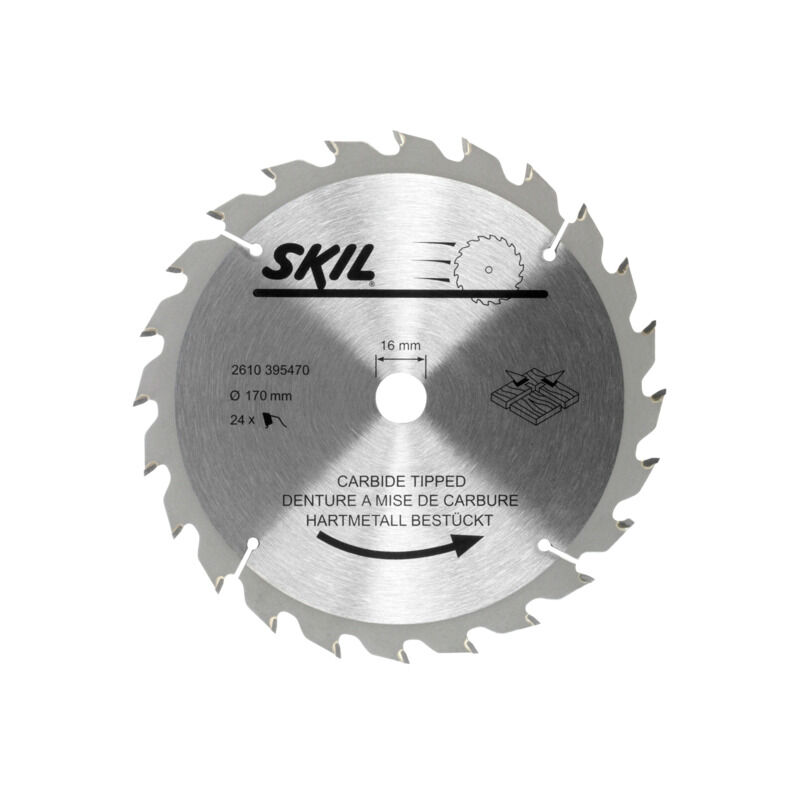 Hartmetall Sägeblatt 170mm 24 Zähne, Werkzeugaufnahme 16mm - Skil