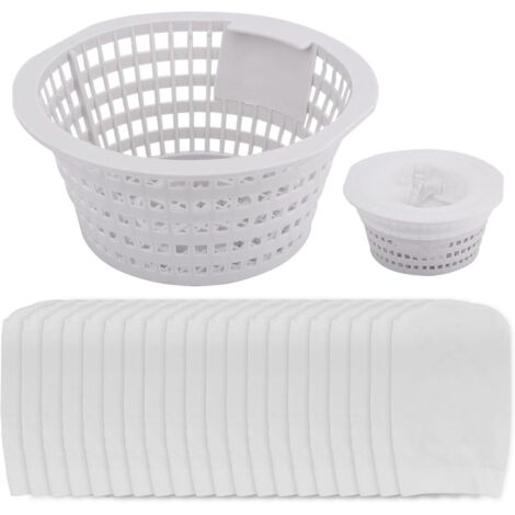 Skimmer Replacement Basket - Small Standard Size - Includes 20 Pool Socks - Filter Filter - Swimming Pool Accessories - Strainer Basket Cleans Dirt and Leaves (White)