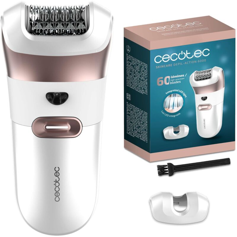 Cecotec SkinCare Depil-Action 6000 - &Eacute;pilateur &eacute;lectrique &eacute;tanche IPX5 60 lames LED 60 min