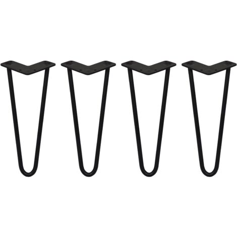 SKISKI LEGS - 4 Patas de Horquilla Metálicas para Mesa Muebles Metal Hairpin Legs 30.5cm Acero Negro 2 Puntales de Espesor 12mm con Pies Protectores + Paquete de 16 Tornillos de 20mm GRATIS