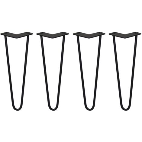 SKISKI LEGS - 4 Patas de Horquilla Metálicas para Mesa Muebles Metal Hairpin Legs 35.5cm Acero Negro 2 Puntales de Espesor 10mm con Pies Protectores + Paquete de 16 Tornillos de 20mm GRATIS