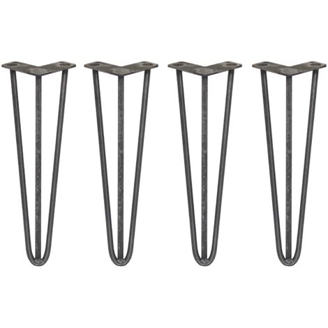 SKISKI LEGS - 4 Patas de Horquilla Metálicas para Mesa Muebles Metal Hairpin Legs 40.6cm Acero Natural 3 Puntales de Espesor 12mm con Pies Protectores + Paquete de 16 Tornillos de 20mm GRATIS