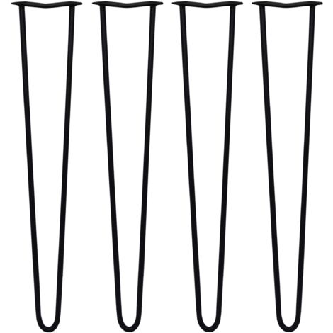 SKISKI LEGS - 4 Patas de Horquilla Metálicas para Mesa Muebles Metal Hairpin Legs 71cm Acero Negro 2 Puntales de Espesor 12mm con Pies Protectores + Paquete de 16 Tornillos de 20mm GRATIS