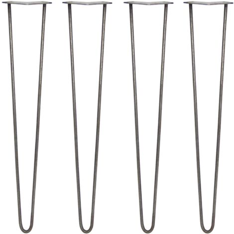 SKISKI LEGS - 4 Patas de Horquilla Metálicas para Mesa Muebles Metal Hairpin Legs 71cm Acero Rústico 2 Puntales de Espesor 10mm con Pies Protectores + Paquete de 16 Tornillos de 20mm GRATIS