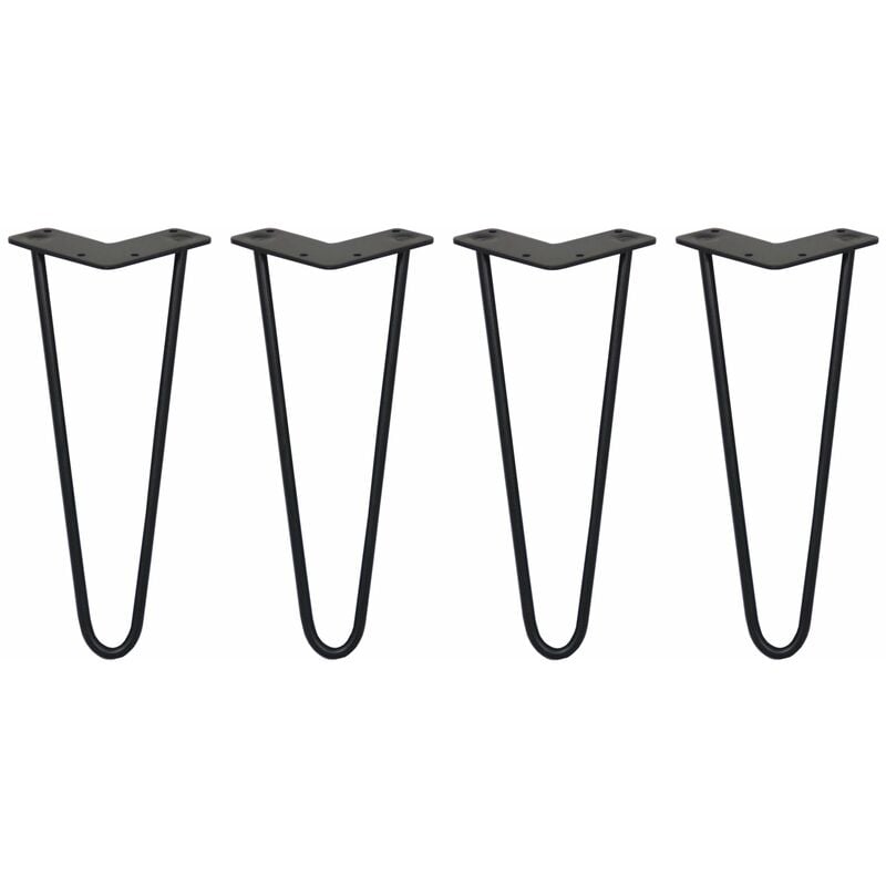 Skiski - legs - 4 Pieds de Table en Épingle à Cheveux 30,5cm 2 Tiges en Acier Noir Épaisseur 10mm