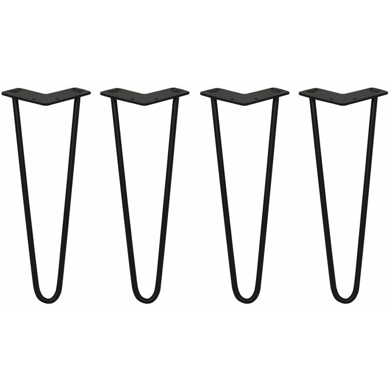 Skiski - legs - 4 Pieds de Table en Épingle à Cheveux 35,5cm 2 Tiges en Acier Noir Épaisseur 10mm