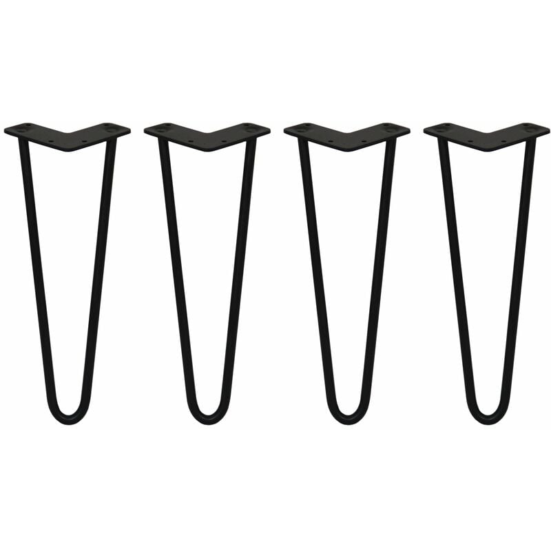 Skiski - legs - 4 Pieds de Table en Épingle à Cheveux 35,5cm 2 Tiges en Acier Noir Épaisseur 12mm
