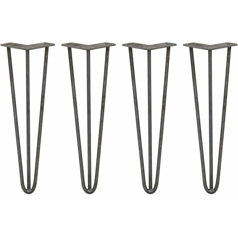 Skiski - legs - 4 Pieds de Table en Épingle à Cheveux 40,6cm 3 Tiges en Acier Brut Épaisseur 10mm