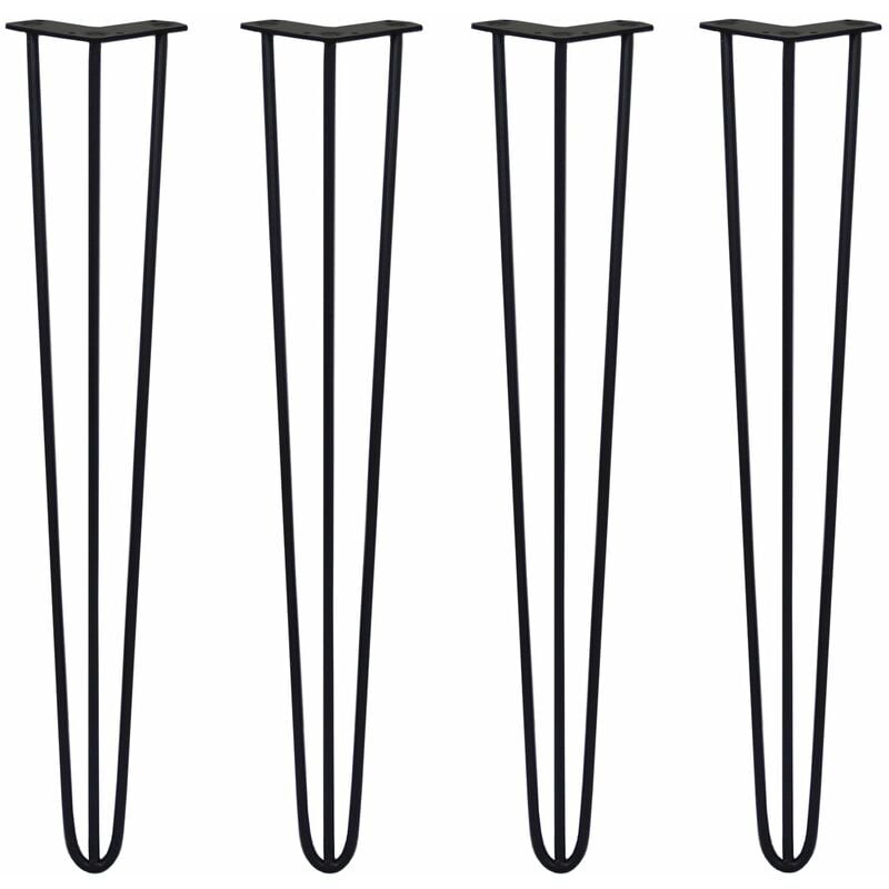 Legs - 4 Pieds de Table en Épingle à Cheveux 71cm 3 Tiges en Acier Noir Épaisseur 10mm - Skiski