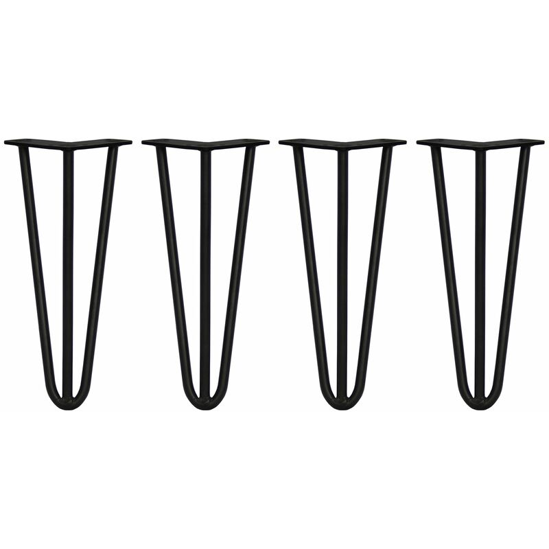 Skiski - legs - 4 Pieds de Table en Épingle à Cheveux 30,5cm 3 Tiges en Acier Noir Épaisseur 12mm