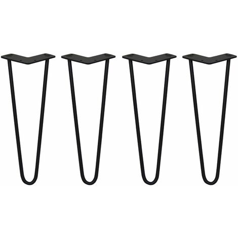 SKISKI LEGS - 4 Pieds de Table en Épingle à Cheveux 35,5cm 2 Tiges en Acier Noir Épaisseur 10mm