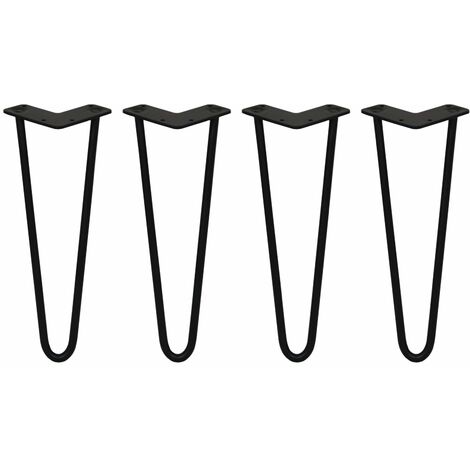 SKISKI LEGS - 4 Pieds de Table en Épingle à Cheveux 35,5cm 2 Tiges en Acier Noir Épaisseur 12mm