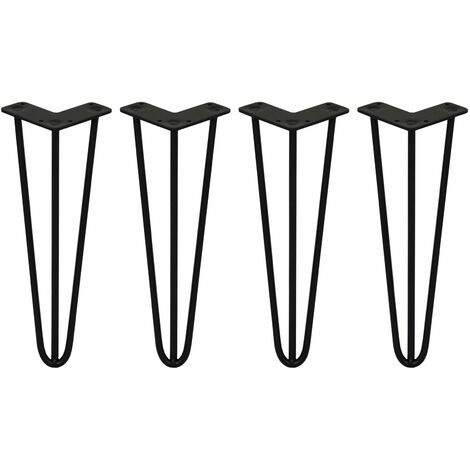 SKISKI LEGS - 4 Pieds de Table en Épingle à Cheveux 35,5cm 3 Tiges en Acier Noir Épaisseur 10mm