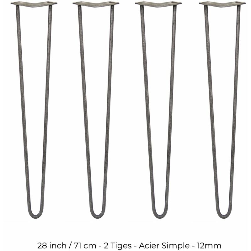 4 Pieds Table en Épingle à Cheveux SkiSki Legs 71cm Acier Naturel 2 Tiges 12mm