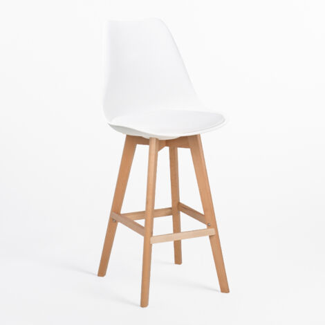 SKLUM 2er-Pack hohe Hocker 75 cm mit Kissen in Kunstleder Nordic Weiss                                  