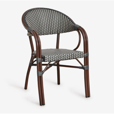 SKLUM 2er-Pack stapelbare Gartenstühle mit Armlehnen aus Aluminium Brielle Bistro Grau Graphit - Gardenia Weiß                                  