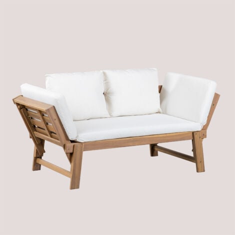 SKLUM 3-Sitzer-Gartensofa verstellbar aus Akazienholz Guille Gardenia Weiß                                  