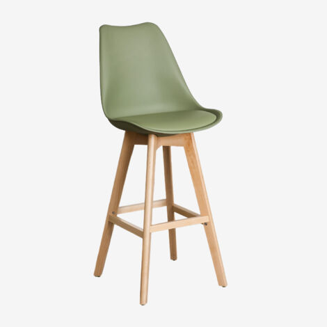 SKLUM 4er-Pack hohe Hocker 75 cm mit Kissen aus Kunstleder Nordic Helles Militärgrün                                  