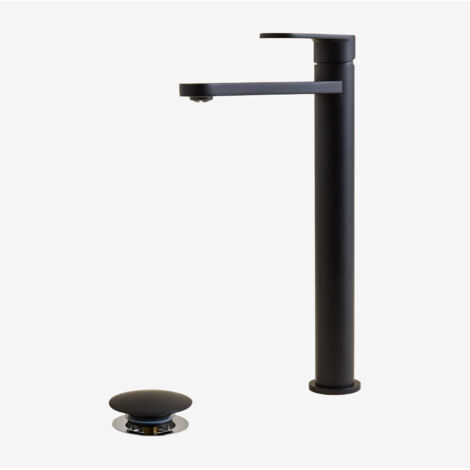 SKLUM Alameda-Waschbeckenarmatur-Set aus Messing und Orveta-Klick-Klack-Waschbecken-Ablassventil aus Edelstahl und Messing. Schwarz ↑30 cm                                 