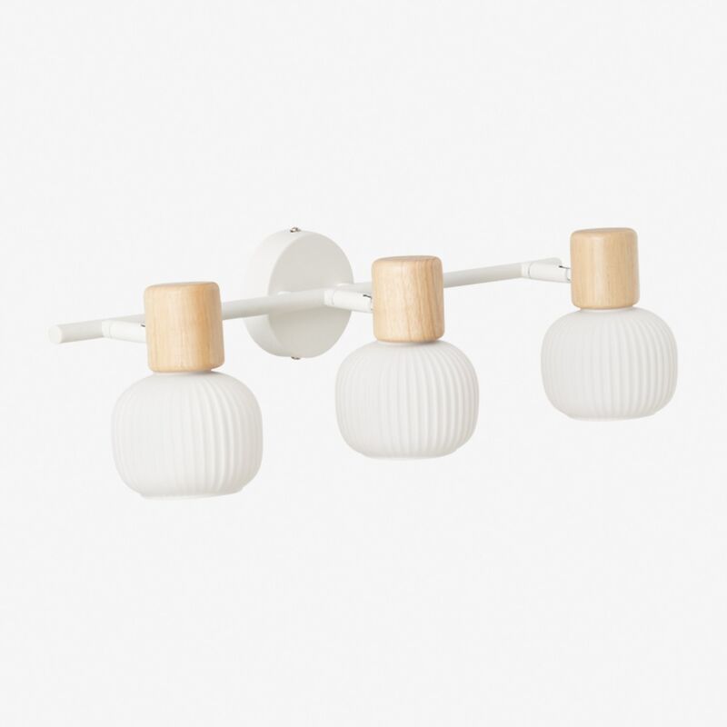 Applique 3 points lumineux en fer, bois d'hévéa et verre Ekaizy SKLUM Blanc