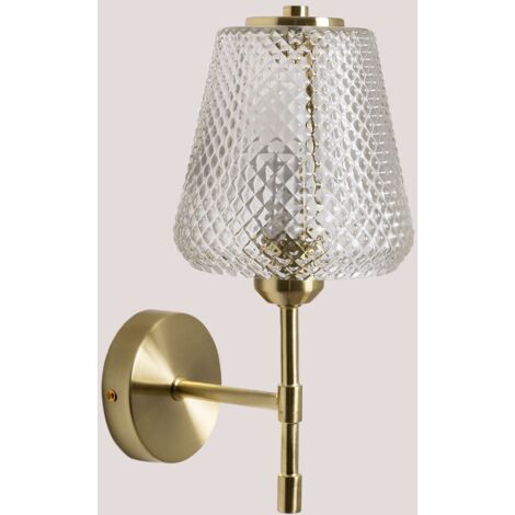 Sklum – Applique murale chambre en fer et verre doré – Abat-jour conique vintage – Dimensions 31,5 cm x 20 cm – Pour éclairage décoratif