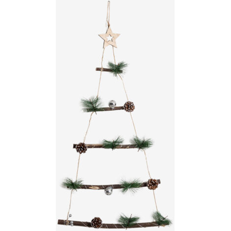 Sklum – Arbre de Noël LED mural 80 cm – Décoration murale écoresponsable – Guirlande lumineuse chaude – Design moderne avec pommes de pin