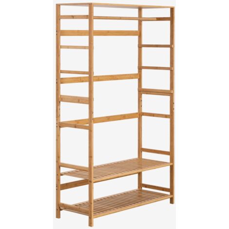 Sklum – Armoire ouverte en bambou 175 cm – Penderie avec barre et 2 étagères – Rangement vêtements et accessoires – Finitions naturelles
