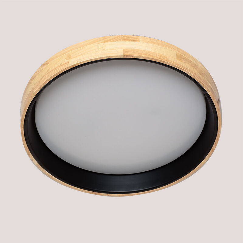 LED Deckenleuchte aus Holz und Stahl Balto Holz – Stahl Schwarz - Schwarz Ø55 cm - Sklum
