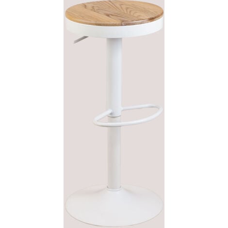 SKLUM Bardder verstellbarer Hochhocker aus Stahl und Ulmenholz Weiss