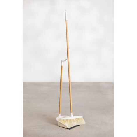 SKLUM Besen und Kehrschaufel aus Holz Jalei Creme-Beige