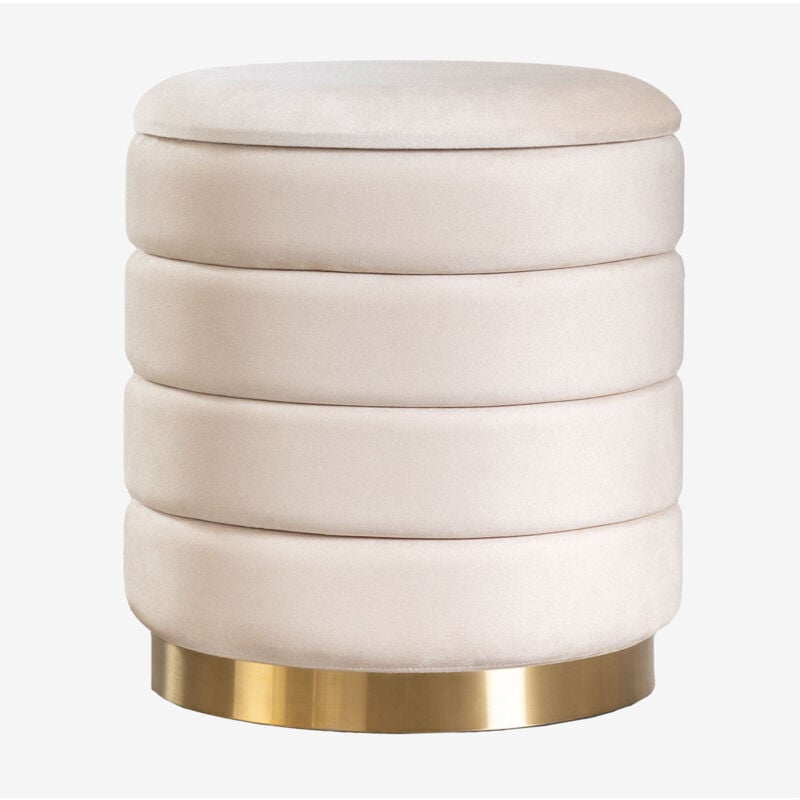 Sklum - Pouf de rangement en velours Bradford Blanc Cassé