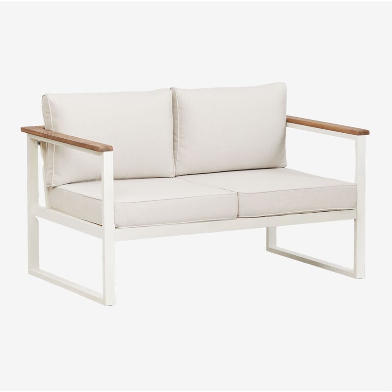 Canapé de jardin 2 places en aluminium et bois d'acacia Lipov Sklum Blanc Gardenia