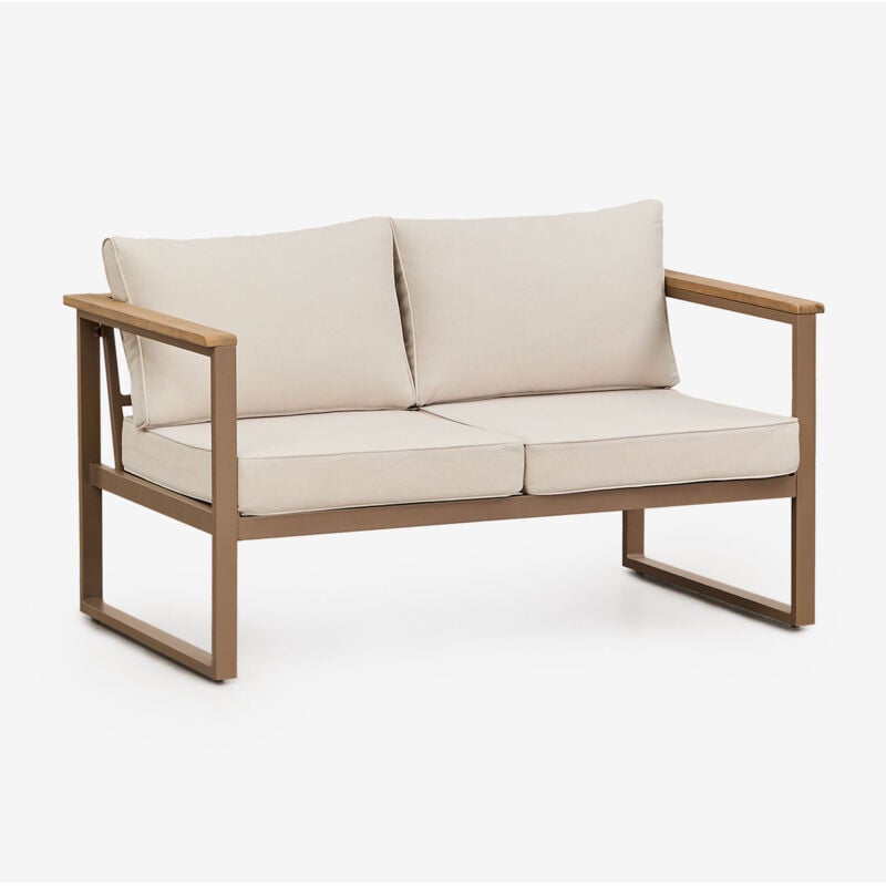 Canapé de jardin 2 places en aluminium et bois d'acacia Lipov Sklum Brun Moka