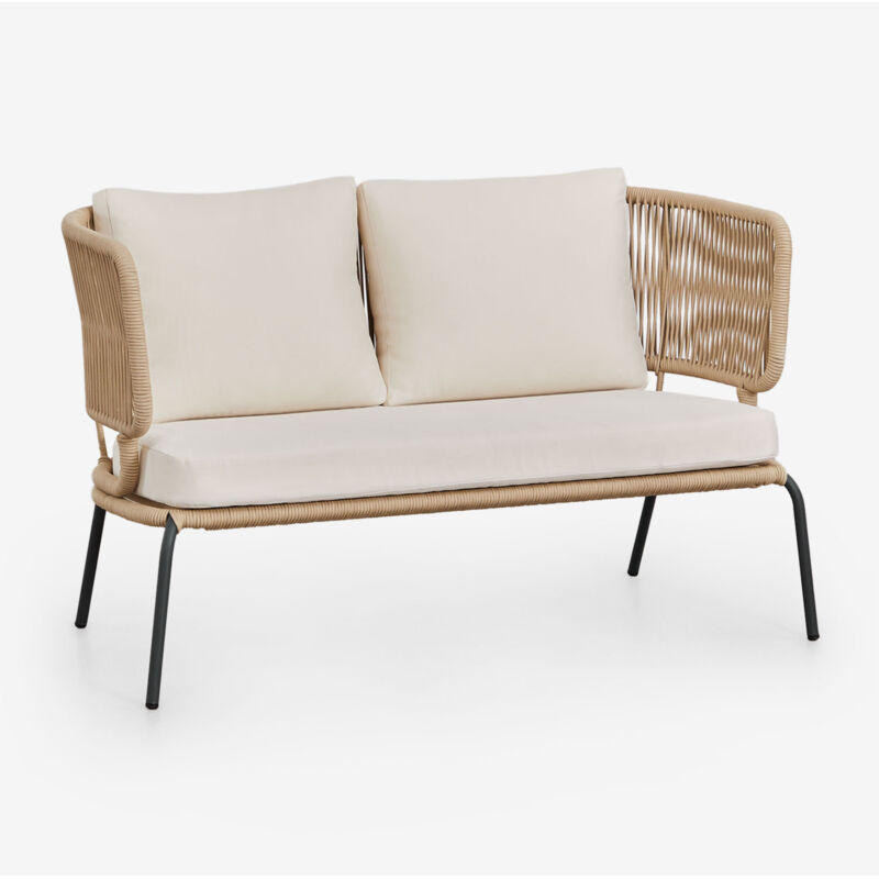 Canapé de jardin 2 places en fer et corde tressée Calipso Sklum naturel