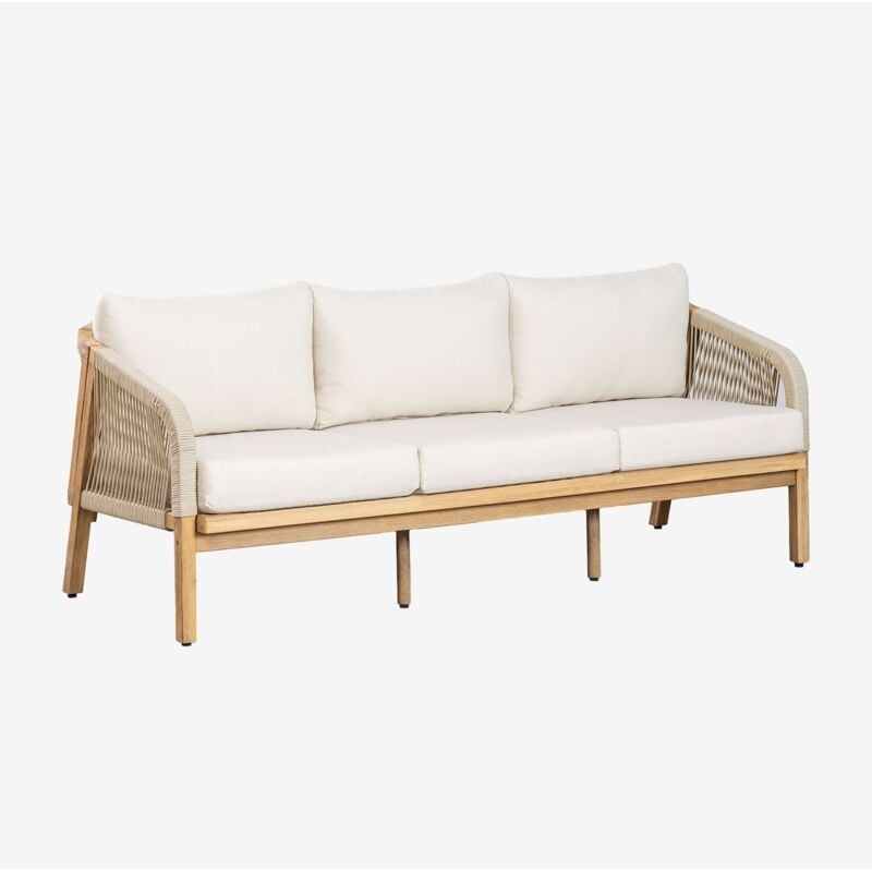 Canapé de jardin 3 places en bois d'acacia Dubaï Sklum Blanc Gardenia